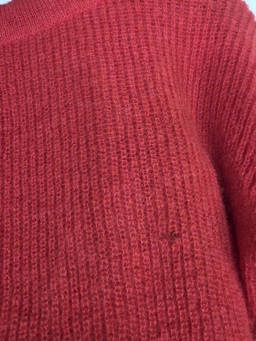 Sezane Red Tie-Neck Scoop Sweater with front Neck Tie - Picture 11 of 12